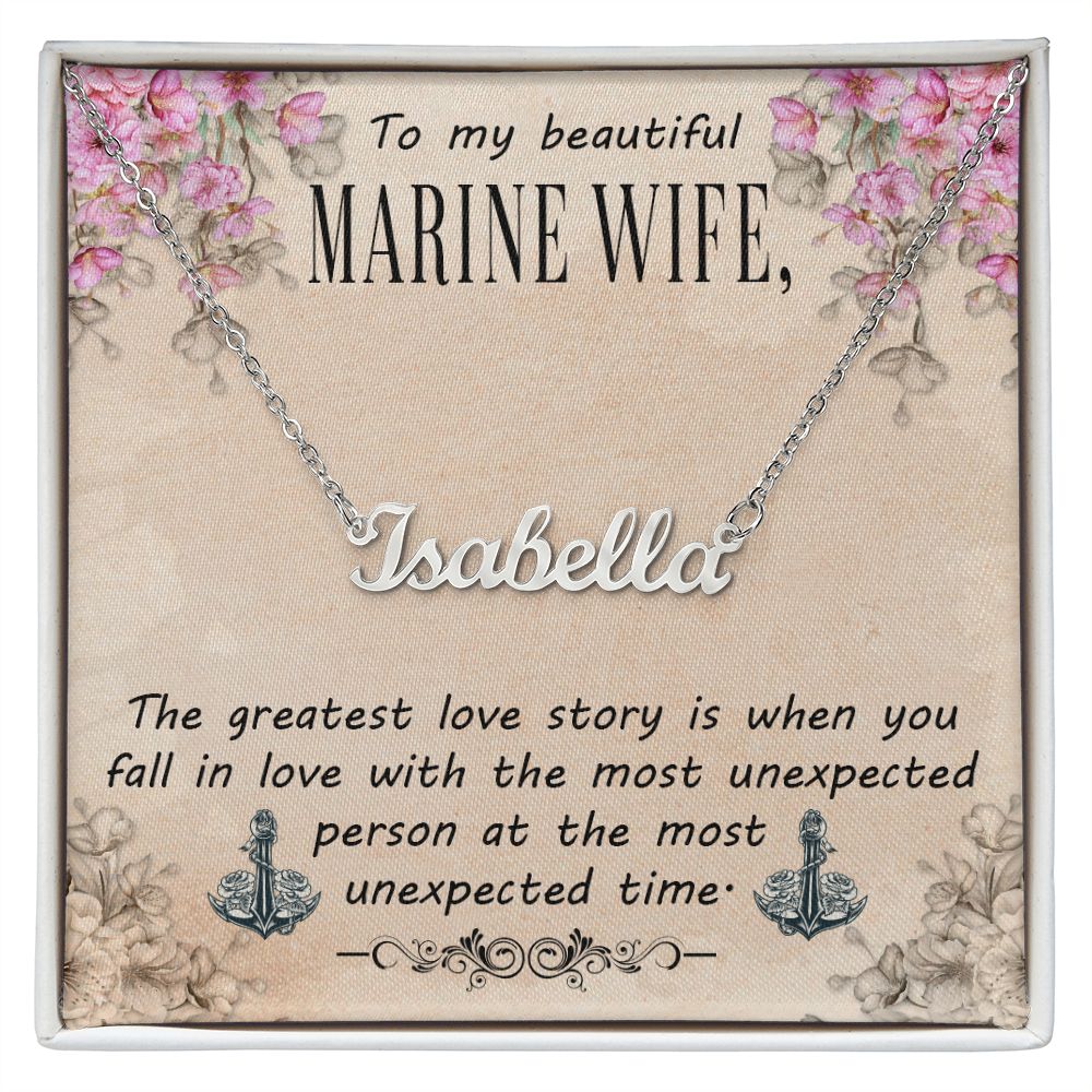 Marine Wife Name Necklace With Gift Box and Message Card