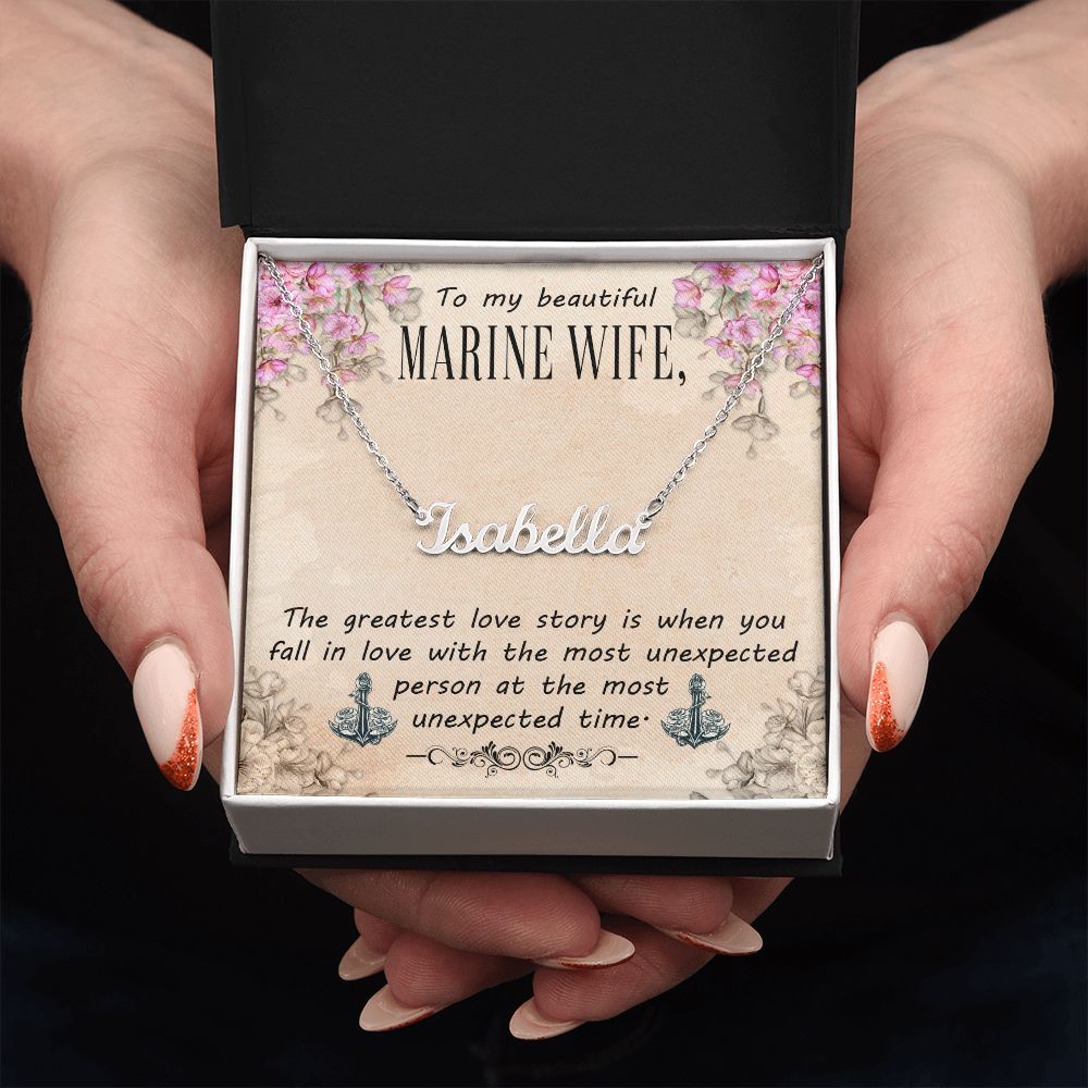 Marine Wife Name Necklace With Gift Box and Message Card