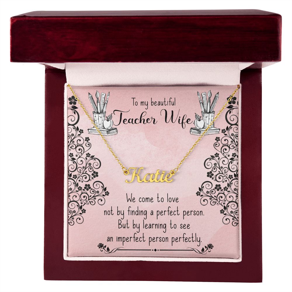 Teacher Wife Name Necklace With Gift Box and Message Card