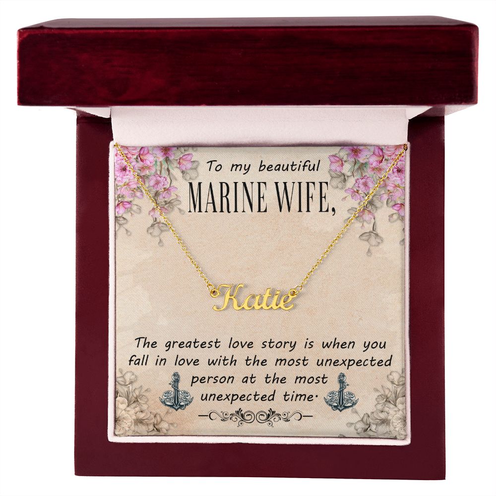 Marine Wife Name Necklace With Gift Box and Message Card