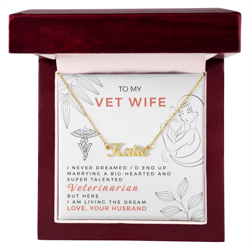 Veterinarian Wife Name Necklace With Gift Box and Message Card