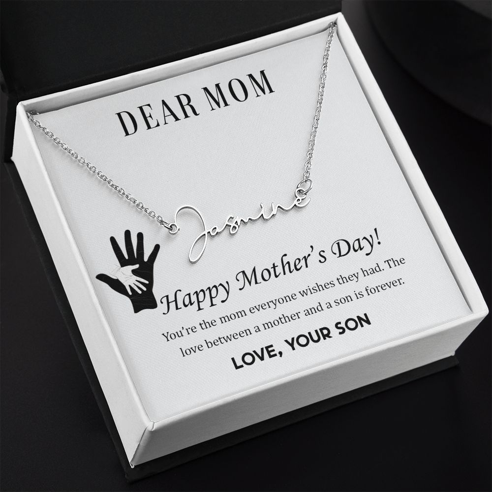 Necklace For Mom With Message Card, Mom Birthday Gift With Card, Gift For Mom From Son, Son Name Necklace, Custom Name Necklace, Personalized Jewelry