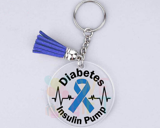 Insulin Pump Keychain | Cute Gift Idea | Personalized Key Ring | Diabetes Keyring | Blue Ribbon Keychain | Diabetes Awareness