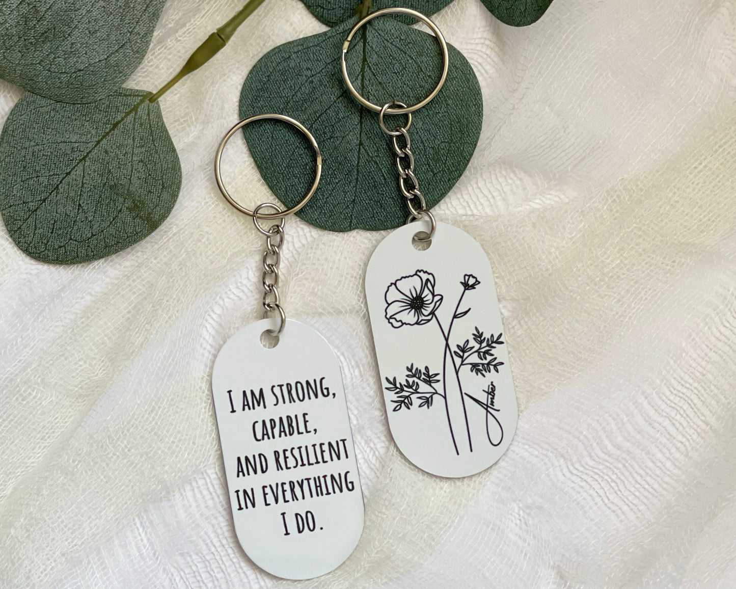 Birth Flower Metal Keychain, Personalized Keyring, Custom Message Name Keychain, Anniversary Gift For Her, Gifts For Bridesmaid, BFF Gifts