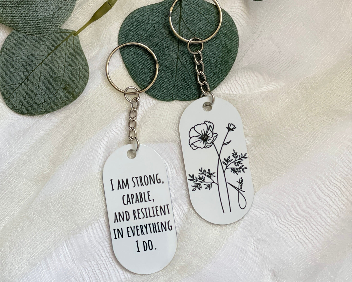 Birth Flower Metal Keychain, Personalized Keyring, Custom Message Name Keychain, Anniversary Gift For Her, Gifts For Bridesmaid, BFF Gifts