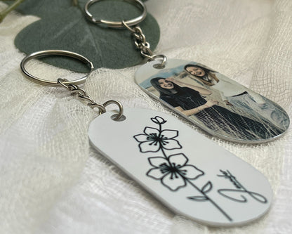 Birth Flower Metal Keychain, Personalized Keyring, Custom Message Name Keychain, Anniversary Gift For Her, Gifts For Bridesmaid, BFF Gifts
