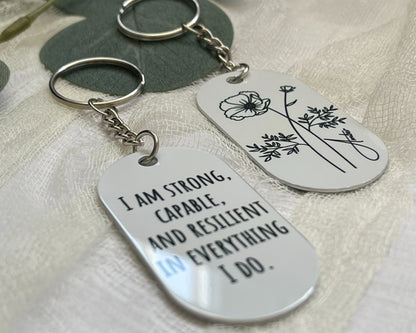 Birth Flower Metal Keychain, Personalized Keyring, Custom Message Name Keychain, Anniversary Gift For Her, Gifts For Bridesmaid, BFF Gifts