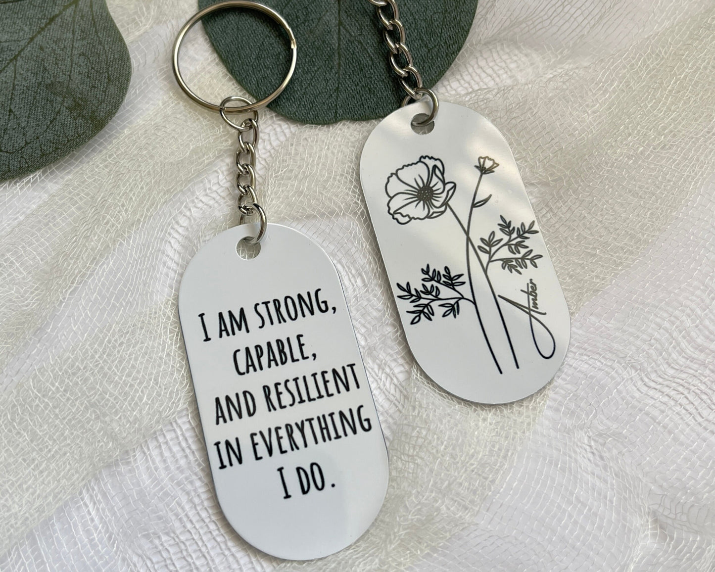 Birth Flower Metal Keychain, Personalized Keyring, Custom Message Name Keychain, Anniversary Gift For Her, Gifts For Bridesmaid, BFF Gifts