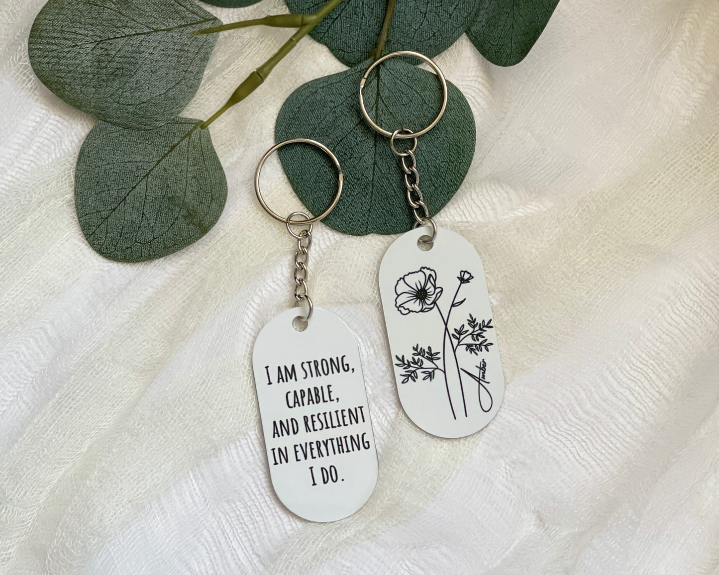 Birth Flower Metal Keychain, Personalized Keyring, Custom Message Name Keychain, Anniversary Gift For Her, Gifts For Bridesmaid, BFF Gifts