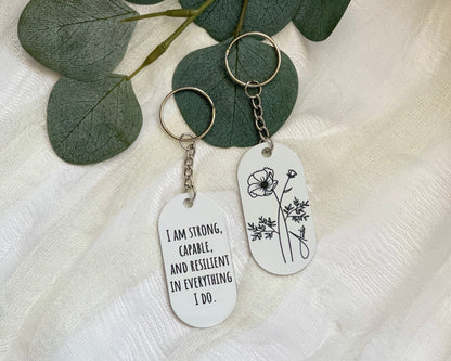 Birth Flower Metal Keychain, Personalized Keyring, Custom Message Name Keychain, Anniversary Gift For Her, Gifts For Bridesmaid, BFF Gifts