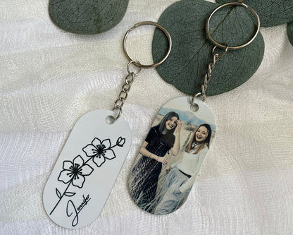 Birth Flower Metal Keychain, Personalized Keyring, Custom Message Name Keychain, Anniversary Gift For Her, Gifts For Bridesmaid, BFF Gifts