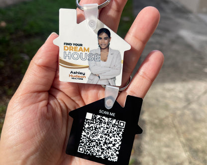 Business Marketing Ideas | QR Code Keychain | Plastic Keychain with Picture | Realtor Headshot | Plastic House Shape Keychain | Real Estate