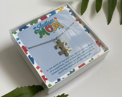 Autism Puzzle Necklace for Mom | Personalized Name Gift | Christmas Stocking Stuffer