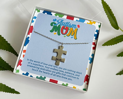 Autism Puzzle Necklace for Mom | Personalized Name Gift | Christmas Stocking Stuffer