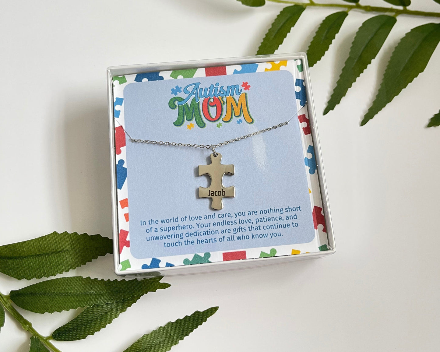 Autism Puzzle Necklace for Mom | Personalized Name Gift | Christmas Stocking Stuffer