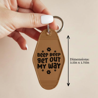Vintage Motel Keychain, Beep Beep Get Out My Way Acrylic Car Accessory