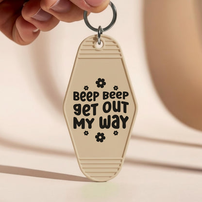 Vintage Motel Keychain, Beep Beep Get Out My Way Acrylic Car Accessory