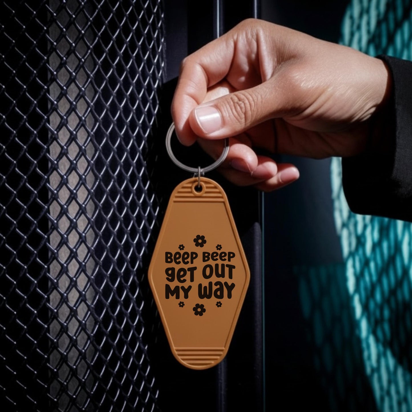 Vintage Motel Keychain, Beep Beep Get Out My Way Acrylic Car Accessory