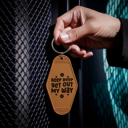 Vintage Motel Keychain, Beep Beep Get Out My Way Acrylic Car Accessory