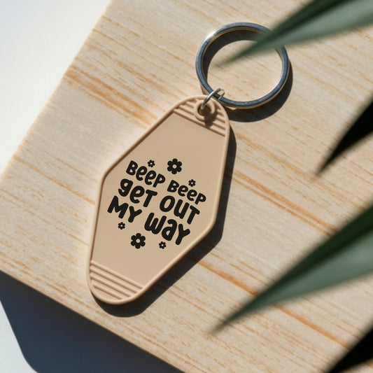 Vintage Motel Keychain, Beep Beep Get Out My Way Acrylic Car Accessory