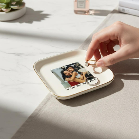 Mother's Day gift, kids handwritten photo dish, personalized, sentimental keepsake, handmade jewelry.
