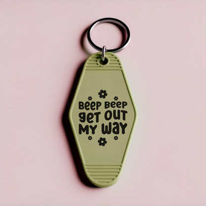 Vintage Motel Keychain, Beep Beep Get Out My Way Acrylic Car Accessory