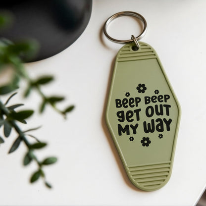 Vintage Motel Keychain, Beep Beep Get Out My Way Acrylic Car Accessory