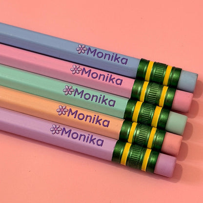 Personalized Pastel Pencils with Name | Customizable Stationery | Student or Office Supplies