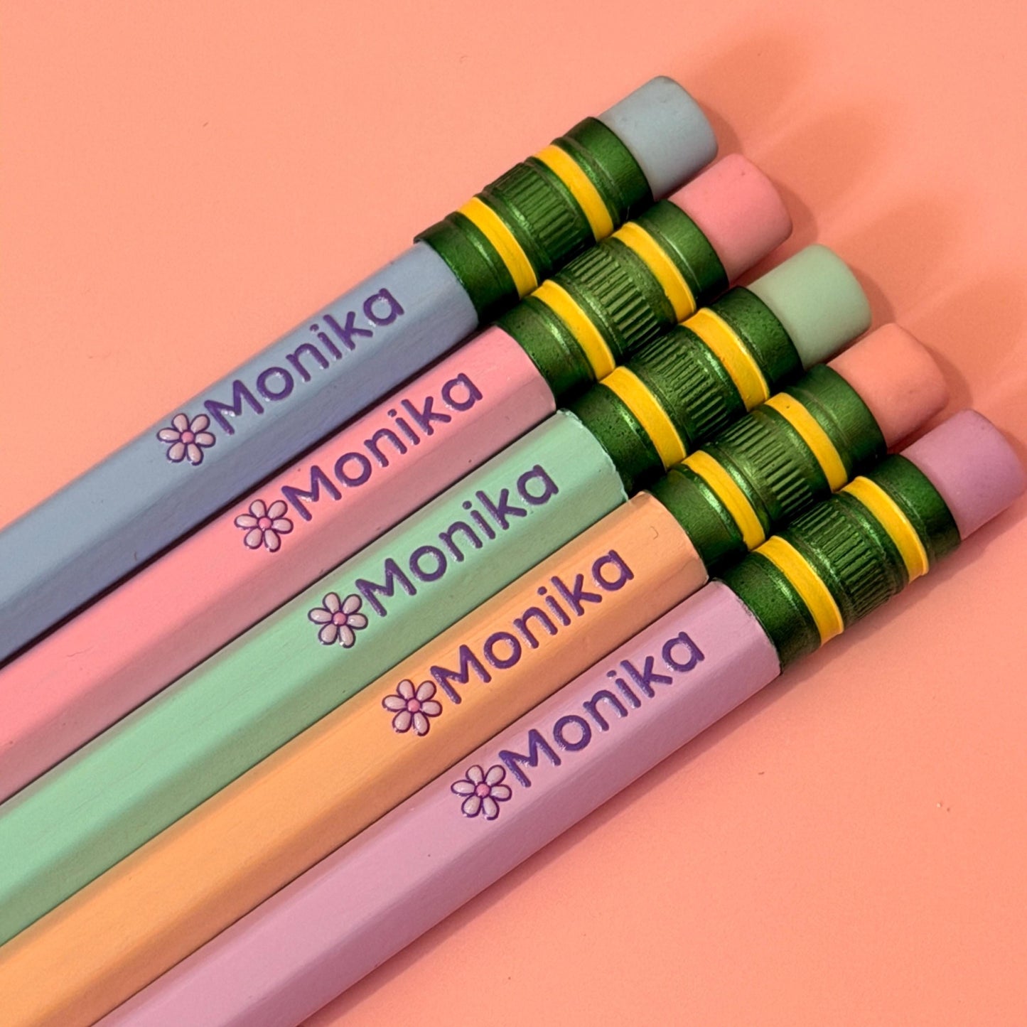 Personalized Pastel Pencils with Name | Customizable Stationery | Student or Office Supplies