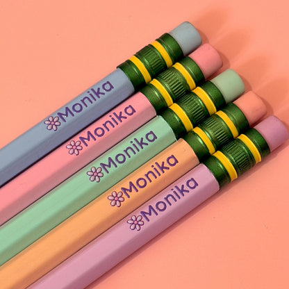 Personalized Pastel Pencils with Name | Customizable Stationery | Student or Office Supplies