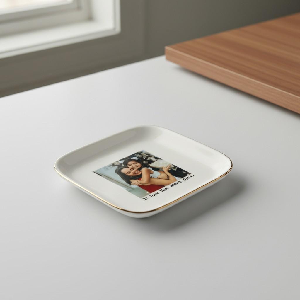 Mother's Day gift, kids handwritten photo dish, personalized, sentimental keepsake, handmade jewelry.