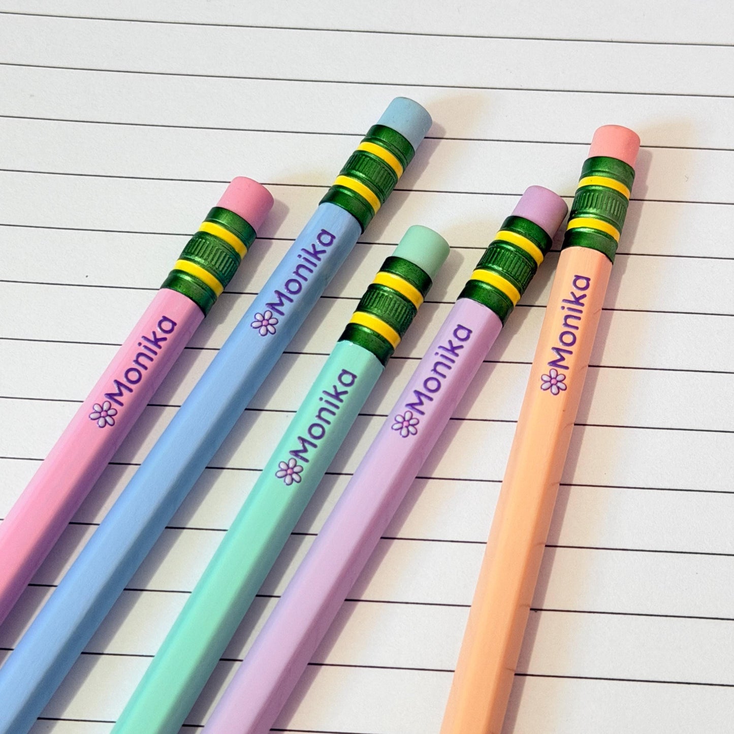 Personalized Pastel Pencils with Name | Customizable Stationery | Student or Office Supplies