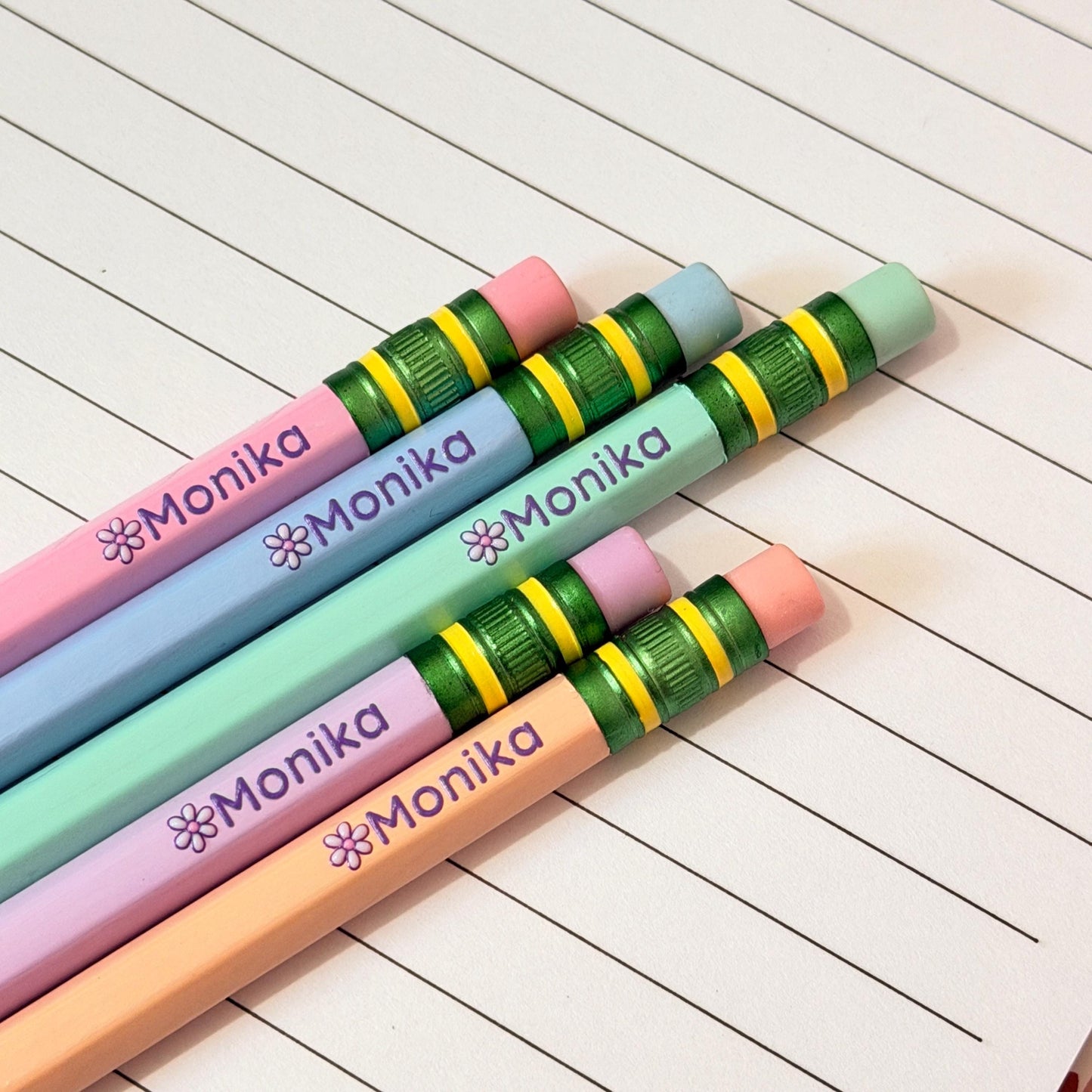 Personalized Pastel Pencils with Name | Customizable Stationery | Student or Office Supplies