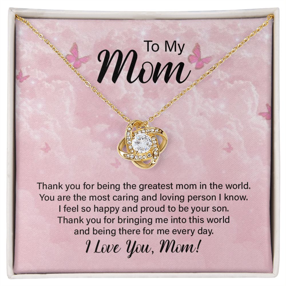 Proud Son gift for Mom, Mothers Day Gift Idea, Mom gift from Son, Bonus Mom gift, Cute Necklace, Fine jewelry, Pink Card for Mom