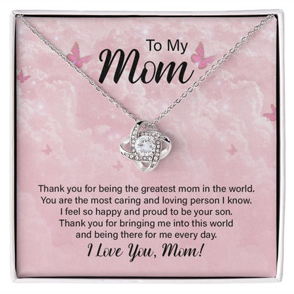 Proud Son gift for Mom, Mothers Day Gift Idea, Mom gift from Son, Bonus Mom gift, Cute Necklace, Fine jewelry, Pink Card for Mom