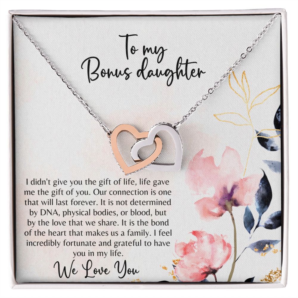 Bonus Daughter Necklace, Gifts Interlocking, Heart Daughter in law Gift, Jewelry Gift for Stepdaughter, Foster Daughter, Adopt Birthday Gift