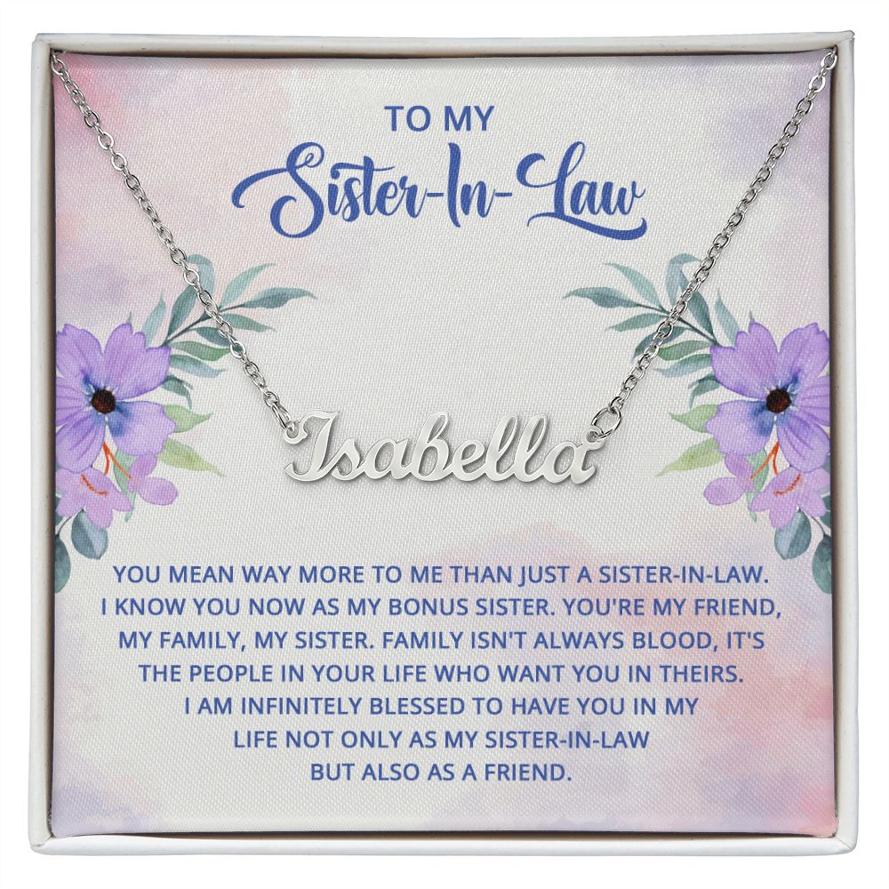 To My Sister in Law Name Necklace With Gift Box and Message Card