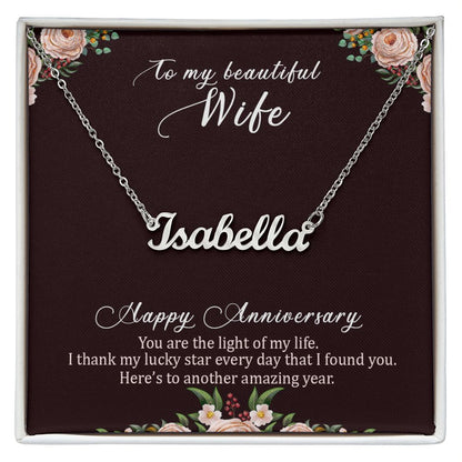 To My Beautiful Wife Name Necklace With Gift Box and Message Card