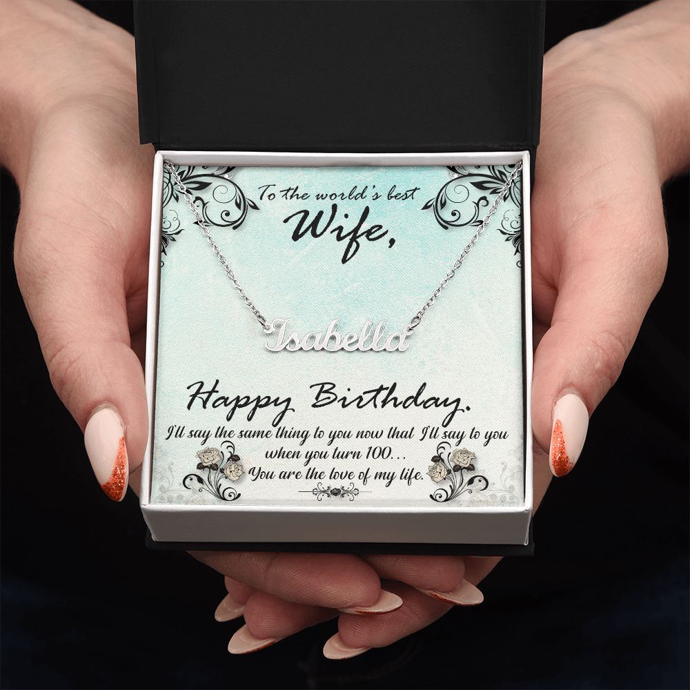 Wife's Birthday Personalized Name Necklace With Gift Box and Message Card