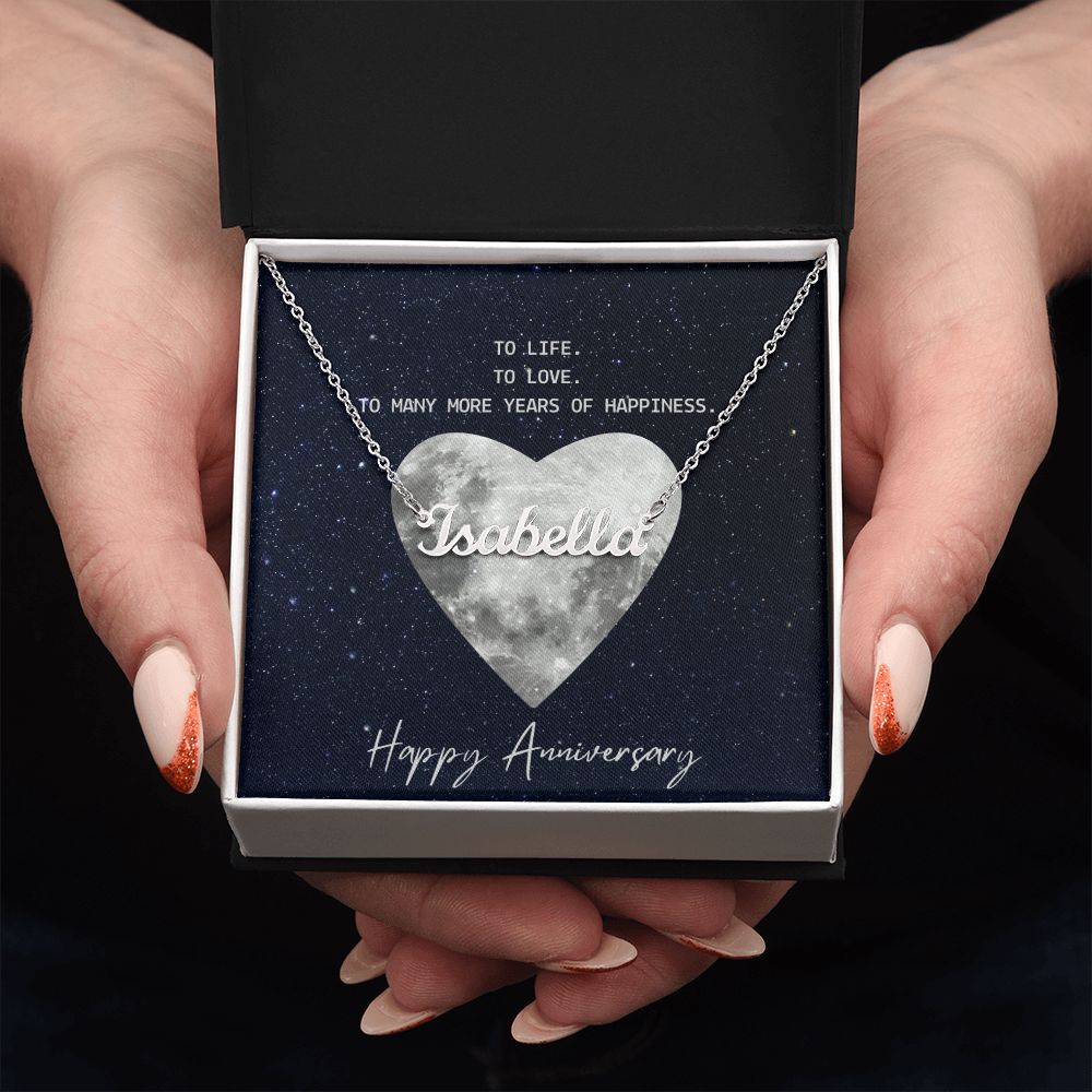 Anniversary Name Necklace With Gift Box and Message Card
