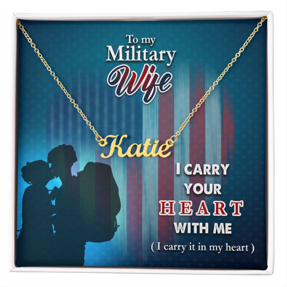Military Wife Name Necklace With Gift Box and Message Card