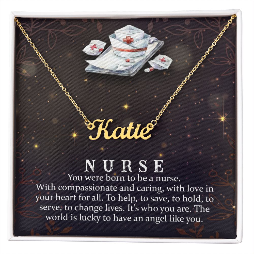 Nurse Name Necklace With Gift Box and Message Card