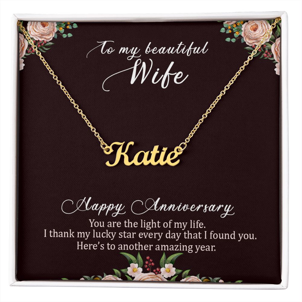 To My Beautiful Wife Name Necklace With Gift Box and Message Card