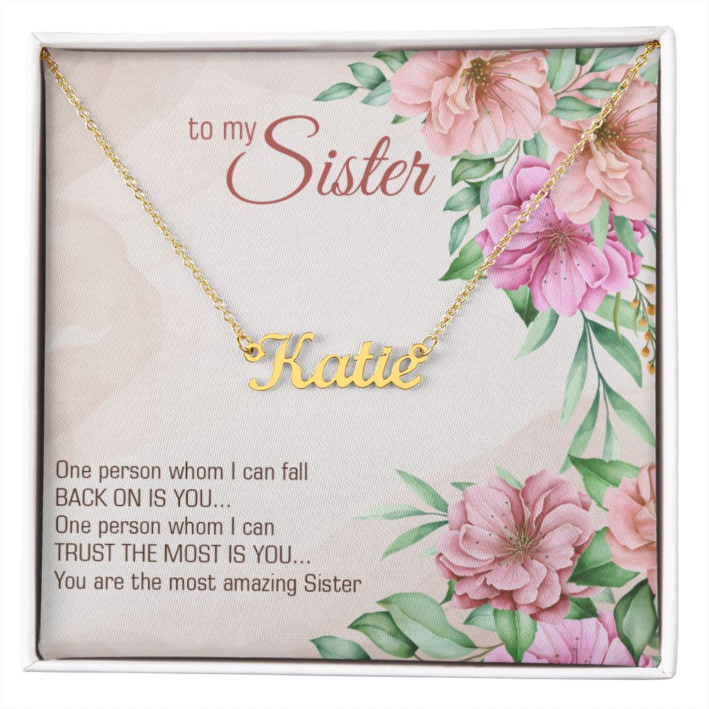To My Sister Name Necklace With Gift Box and Message Card