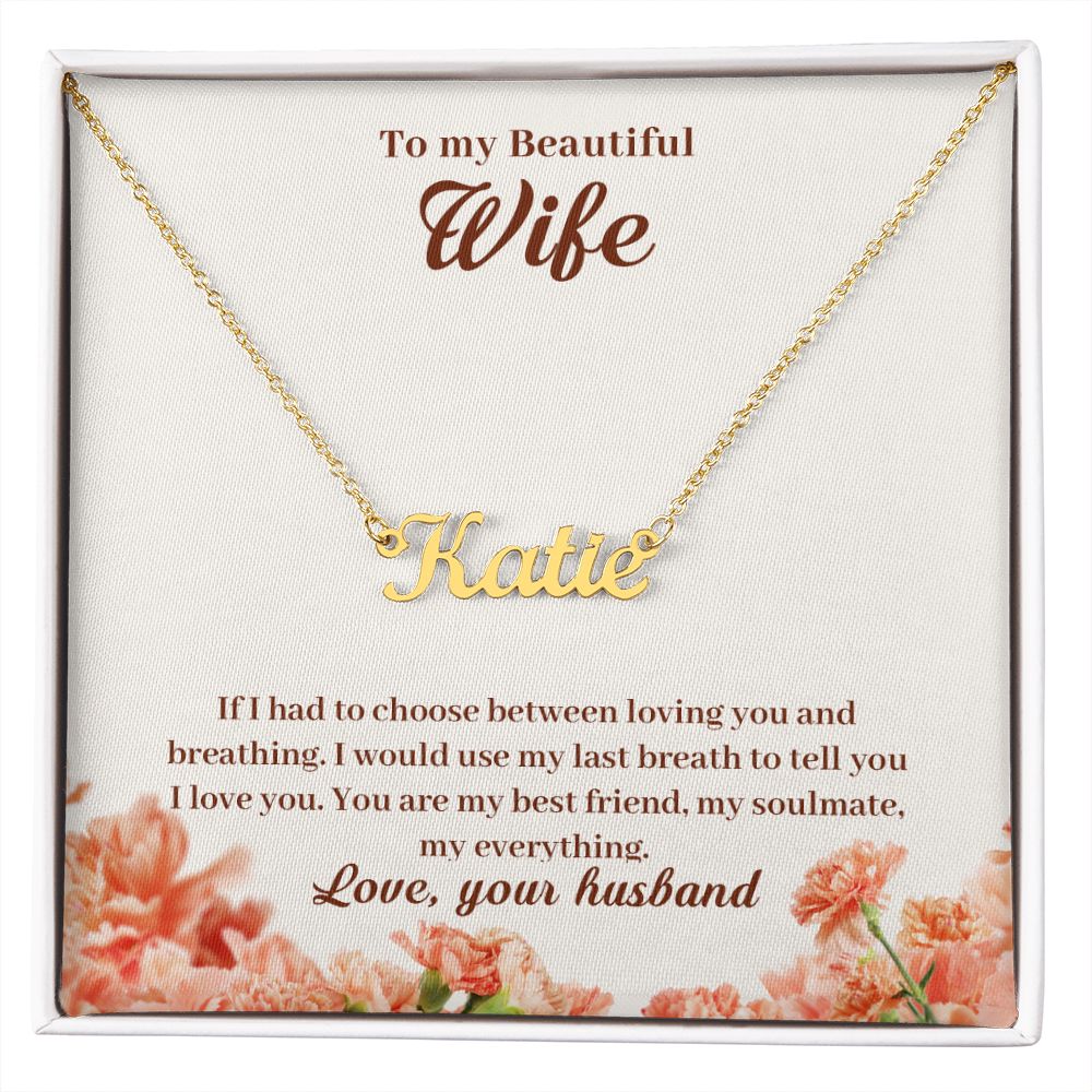 To My Beautiful Wife Name Necklace With Gift Box and Message Card