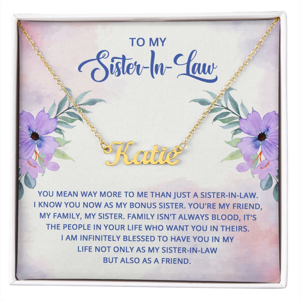 To My Sister in Law Name Necklace With Gift Box and Message Card