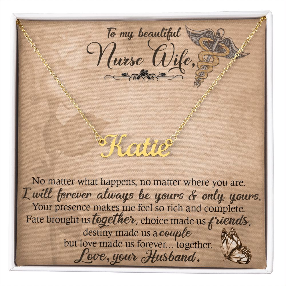 Nurse Wife Name Necklace With Gift Box and Message Card