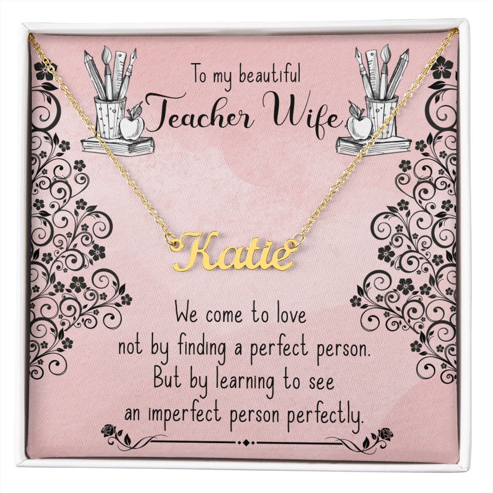 Teacher Wife Name Necklace With Gift Box and Message Card