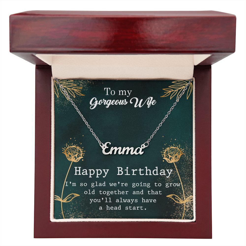 Wife's Birthday Personalized Name Necklace With Gift Box and Message Card