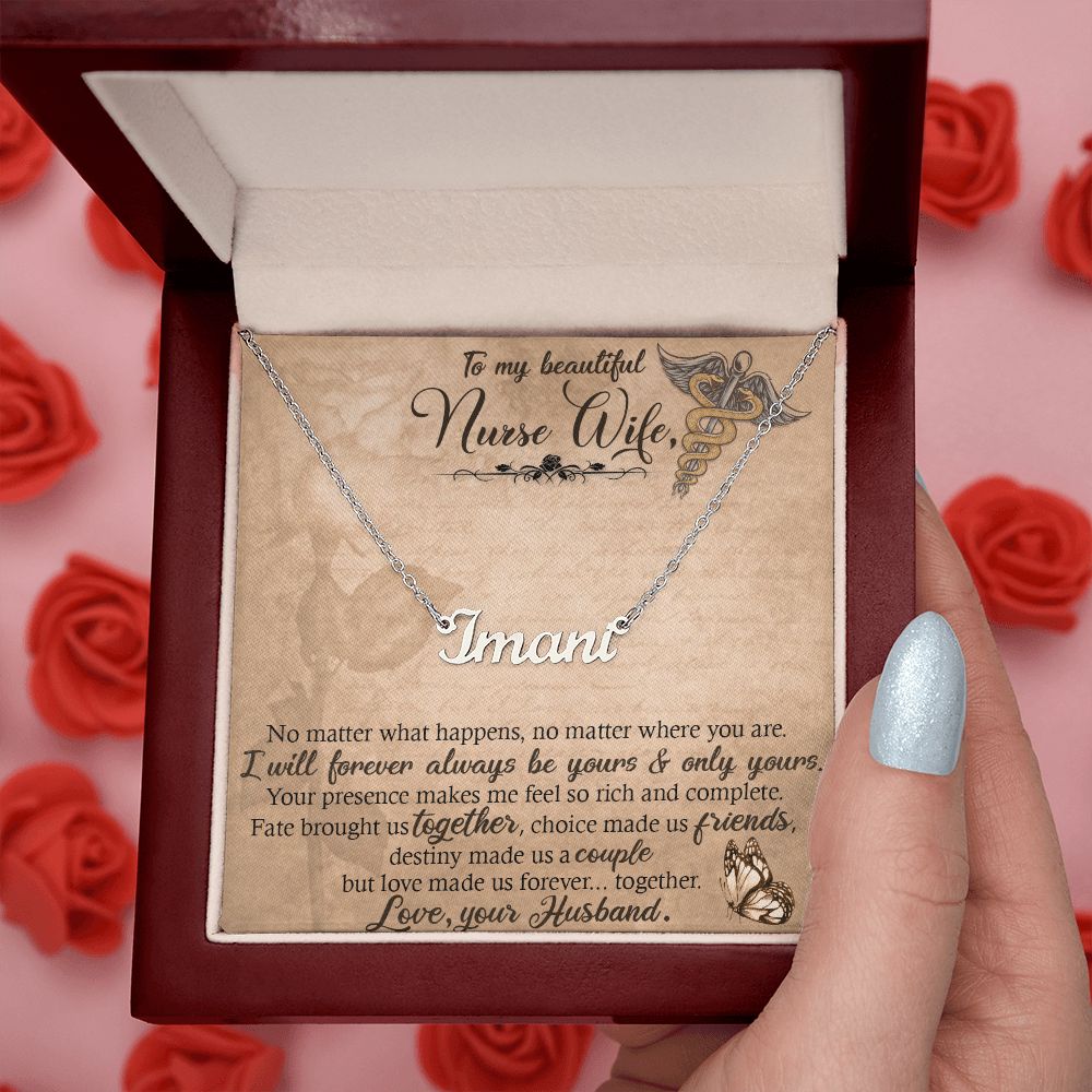 Nurse Wife Name Necklace With Gift Box and Message Card